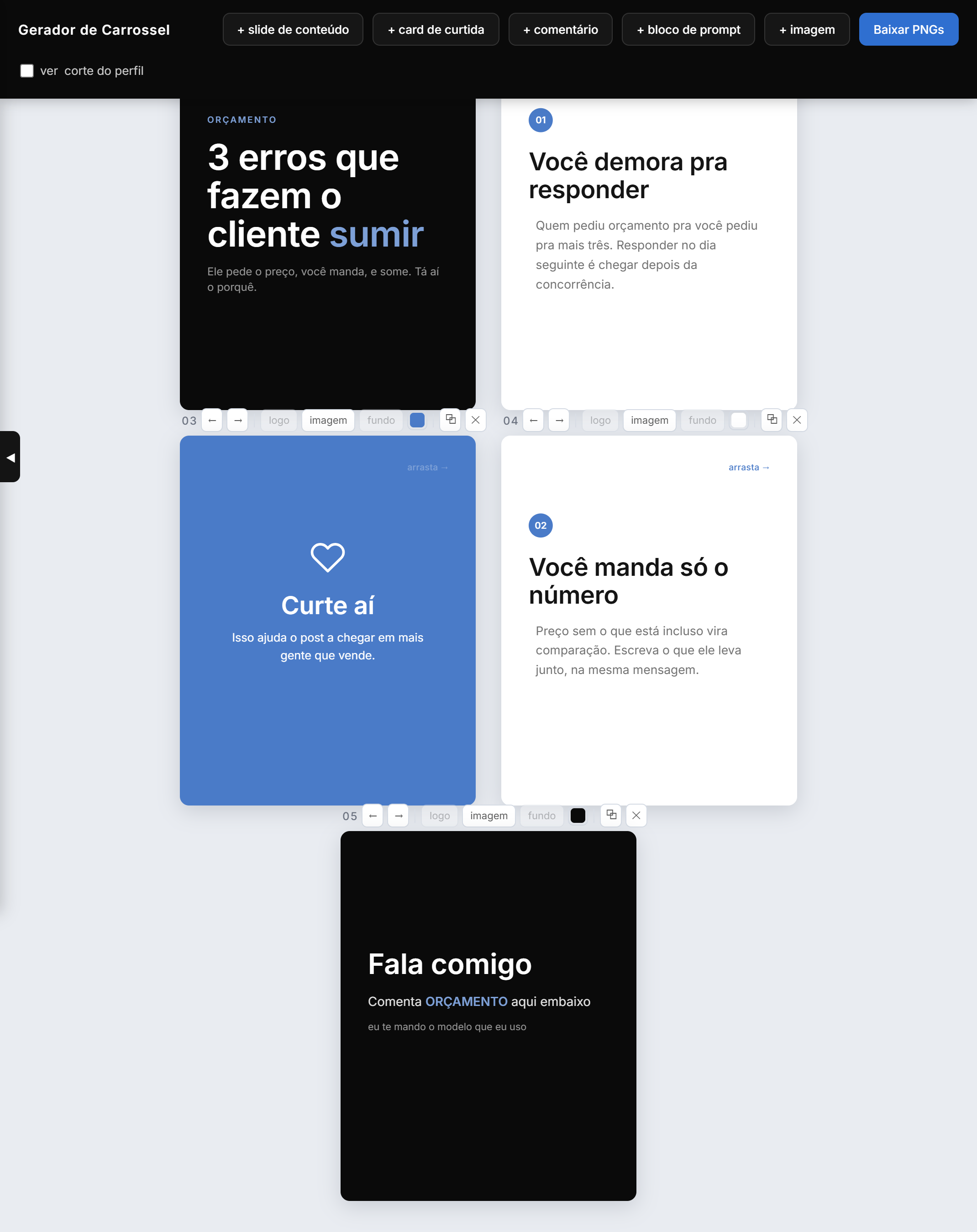 Slides montados dentro do gerador